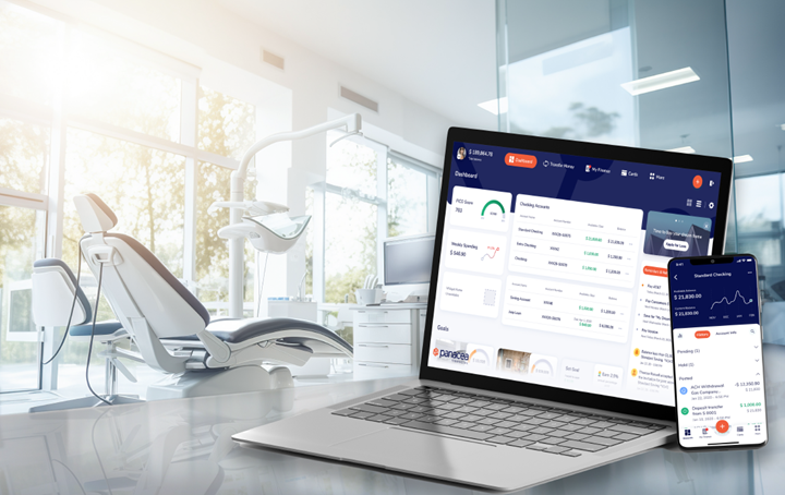 Laptop and phone displayed in a dentist office