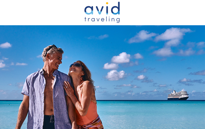 Avid Traveling — couple with ocean and ship behind them